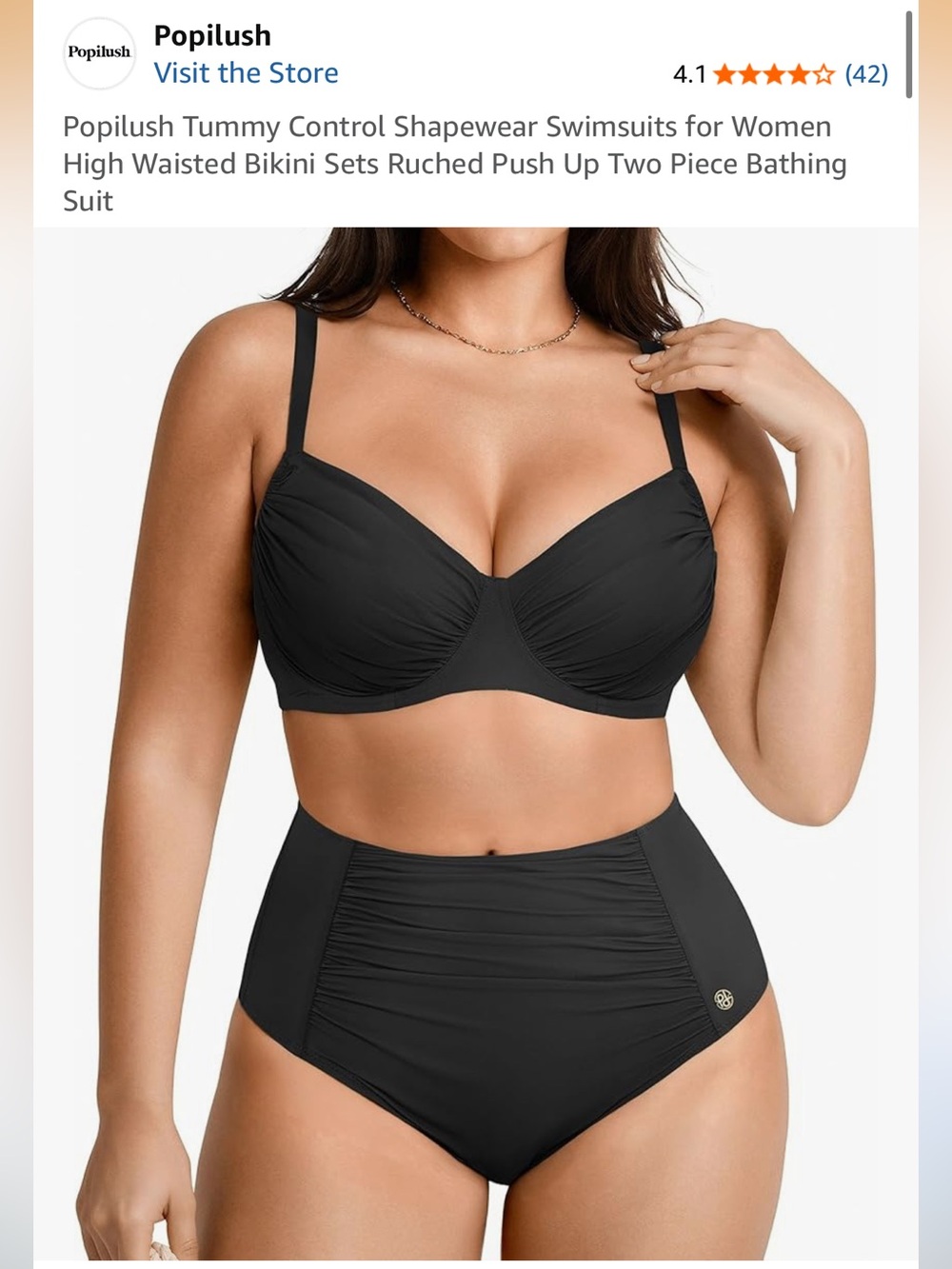 Popilush Ruched High-Waist Bikini Set